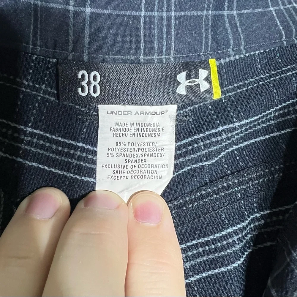 Under Armour Golf Shorts Mens 38 Black Check Chino Flat Front Performance Preppy